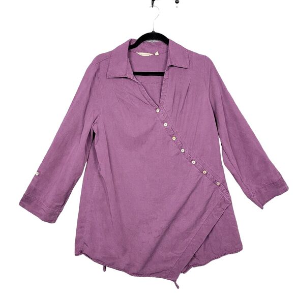 SOFT SURROUNDINGS Purple 2AH51 Tencel Asymmetrical Wrap Tunic Top LARGE - Picture 2 of 12
